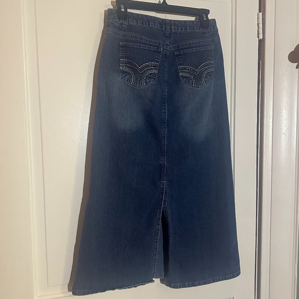 Long Jean Skirt with embroidery and gems